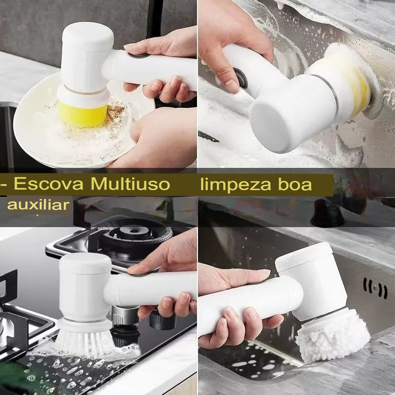 Escova de limpeza elétrica multifuncional sem fio, para pratos panelas e panelas, Cozinha e banheiro