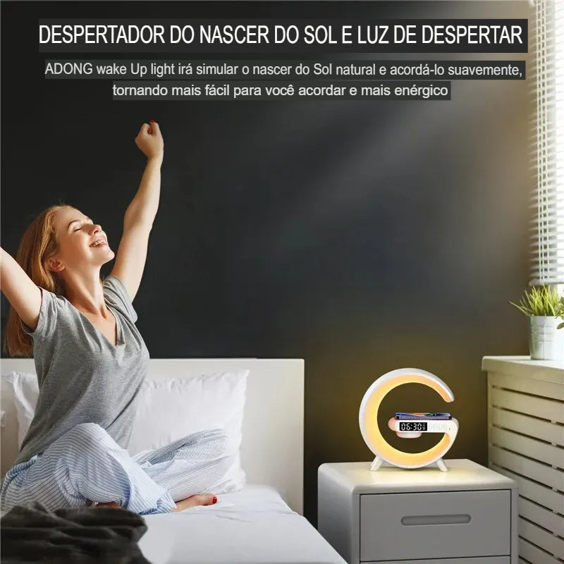 Carregador sem fio Pad com despertador, carregamento rápido, iPhone, Samsung, Xiaomi