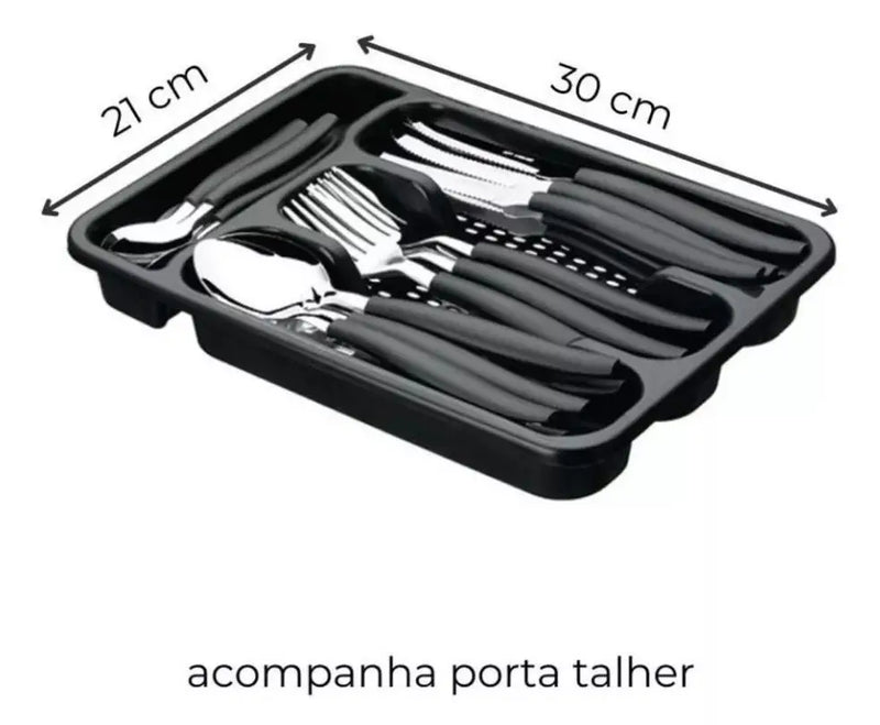 Jogo De Talheres 25 Peças Completo Conjunto Aço Inox + Organizadora